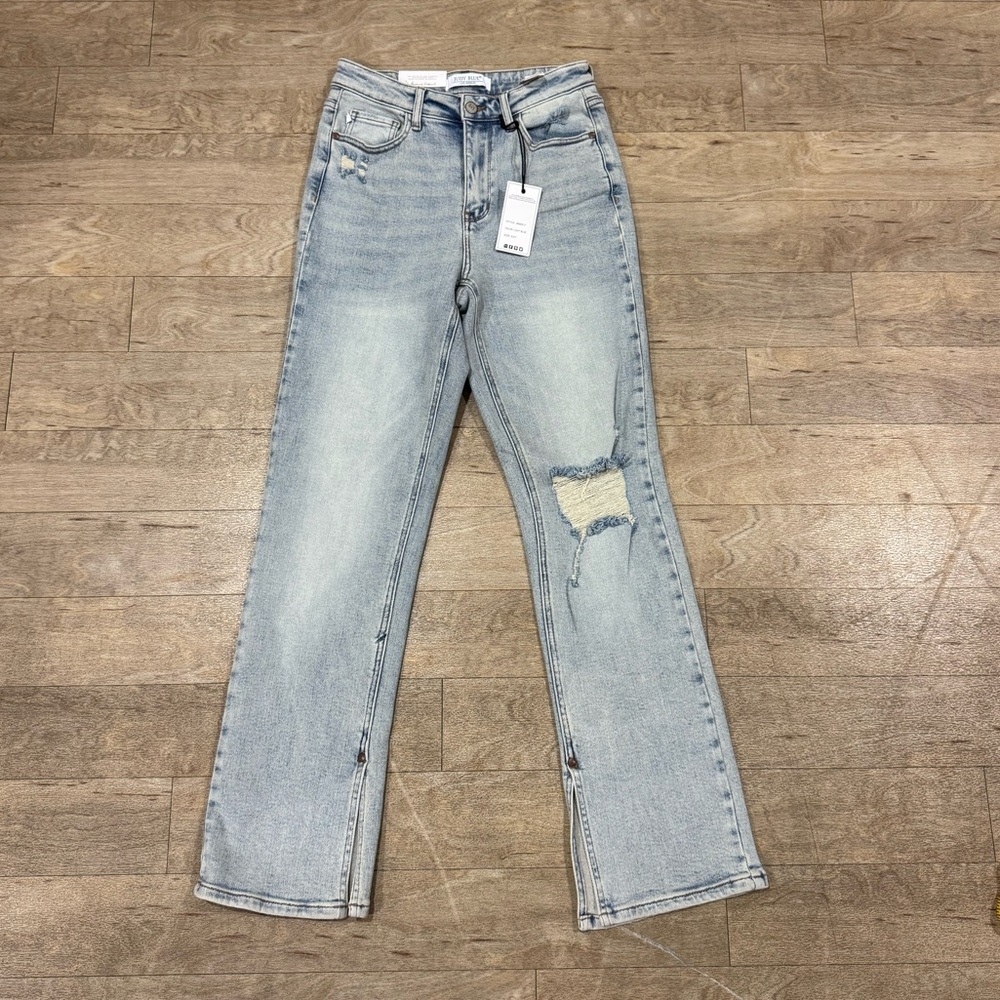 NWT Judy Blue Distressed High Rise Straight Leg Slit Hem Jeans Size 5/27